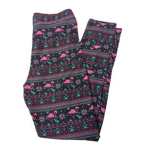 Simply Southern Christmas Flamingo Leggings Womens XS S M Blue Pink Holiday‎